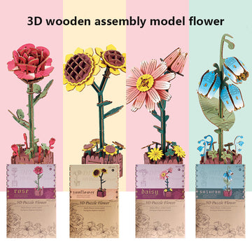 3D Wooden Puzzle - Realistic Flower Building Toy