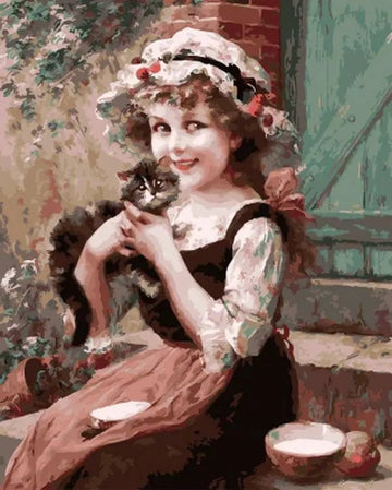 Paint by Numbers Kit - A Little Girl With A Kitten
