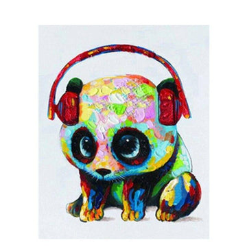 Paint by Numbers Kit - A Panda With Multi-Colored Earphones
