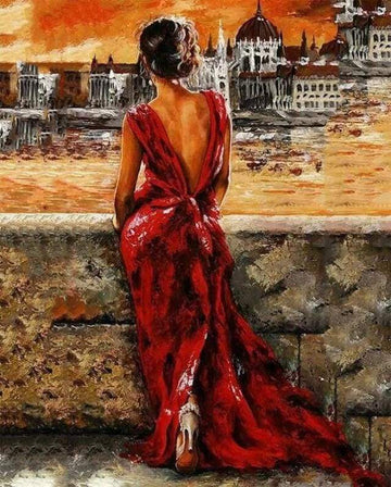 Paint by Numbers Kit - Beautiful Woman in Red Dress