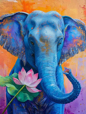 Paint by Numbers Kit - Blue Elephant with Lotus