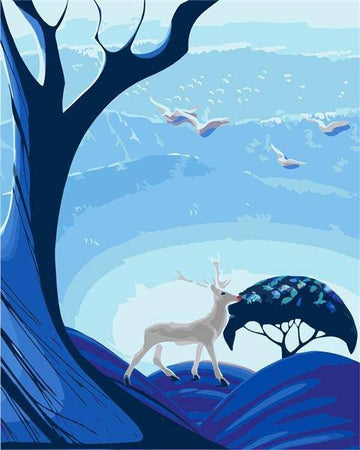 Paint by Numbers Kit - Blue Tree and Deer