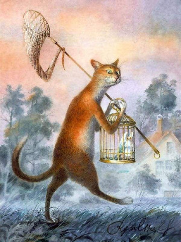 Paint by Numbers Kit - Cat and Bird in a cage