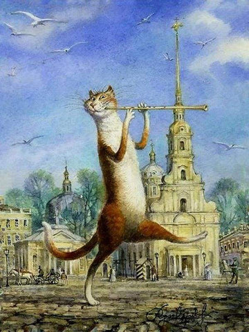 Paint by Numbers Kit - Cat playing Flute