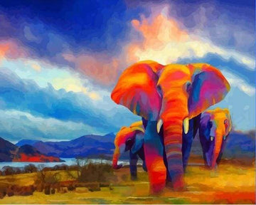 Paint by Numbers Kit - Elephants walking Watercolor