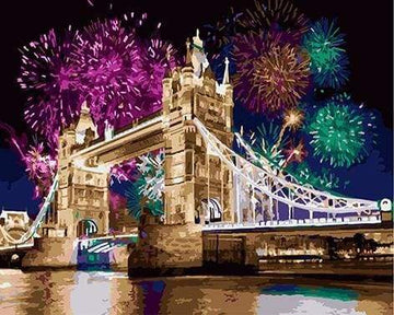 Paint by Numbers Kit - Fireworks near the bridge