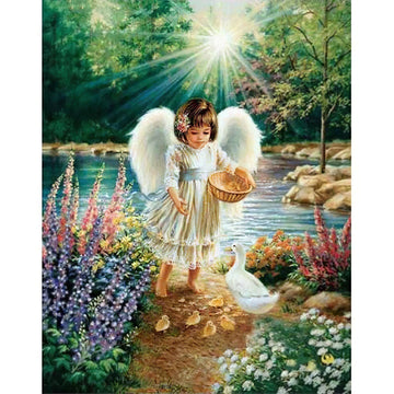 Diamond Paintings - Girl Angel Feeding Duck