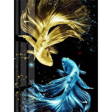 Diamond Paintings - Golden and Sapphire Siamese Fighting Fish