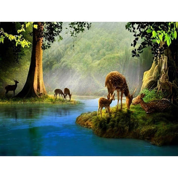 Diamond Paintings - Green Forest With Deer