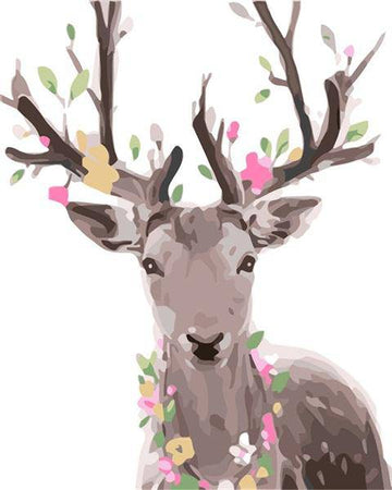 Paint by Numbers Kit - Green Pink Flowers and Deer