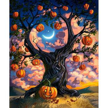 Diamond Paintings - Halloween Tree Pumpkin