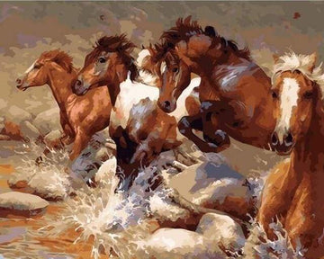 Paint by Numbers Kit - Horses crossing the River