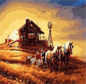 Paint by Numbers Kit - Horses in Mississippi Ranch