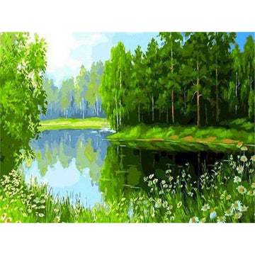 Diamond Paintings - Little Green Flowers and Green Forest