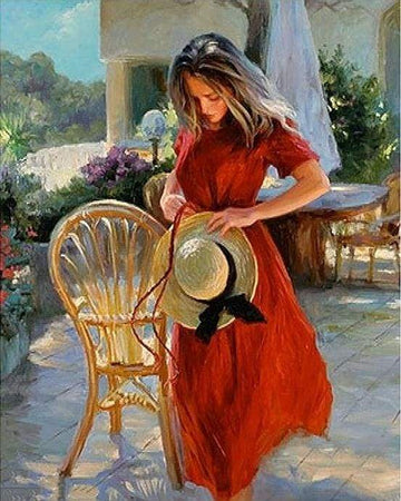 Paint by Numbers Kit - Pretty Woman wearing a red dress