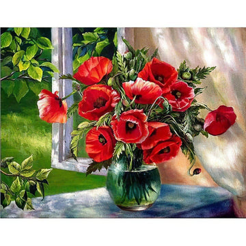 Diamond Paintings - Red Flowers In The Van