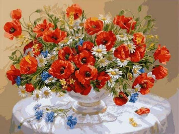 Paint by Numbers Kit - Red Flowers bouquet on a table