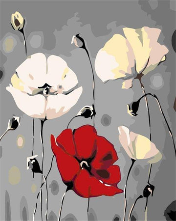 Paint by Numbers Kit - Red and White Flowers