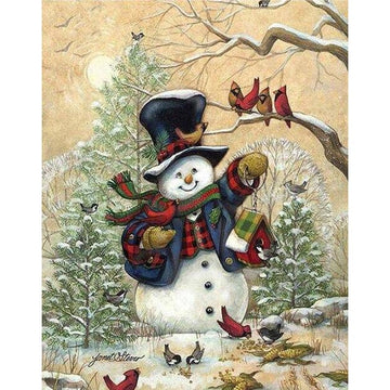 Diamond Paintings - Snowman and Colorful Birds
