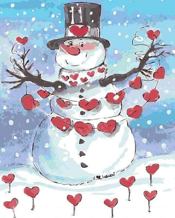 Paint by Numbers Kit - Snowman and Red Hearts