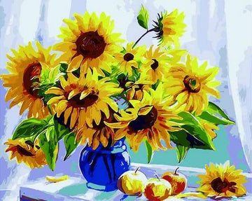 Paint by Numbers Kit - Sunflowers in a Blue Vase and Fruits