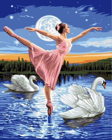 Paint by Numbers Kit - Swan Lake and Full Moon