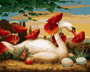 Paint by Numbers Kit - Swan and Poppies