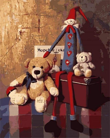 Paint by Numbers Kit - Teddy bears and Marionnette