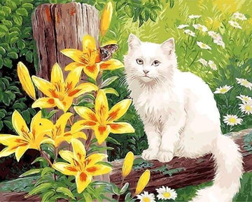 Paint by Numbers Kit - White Cat and Yellow Flowers