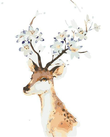 Paint by Numbers Kit - White Flower in Horn Deer