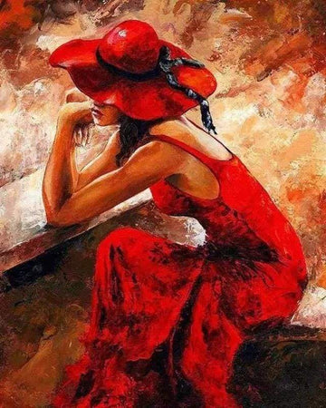 Paint by Numbers Kit - Woman wearing a Red Dress and Hat