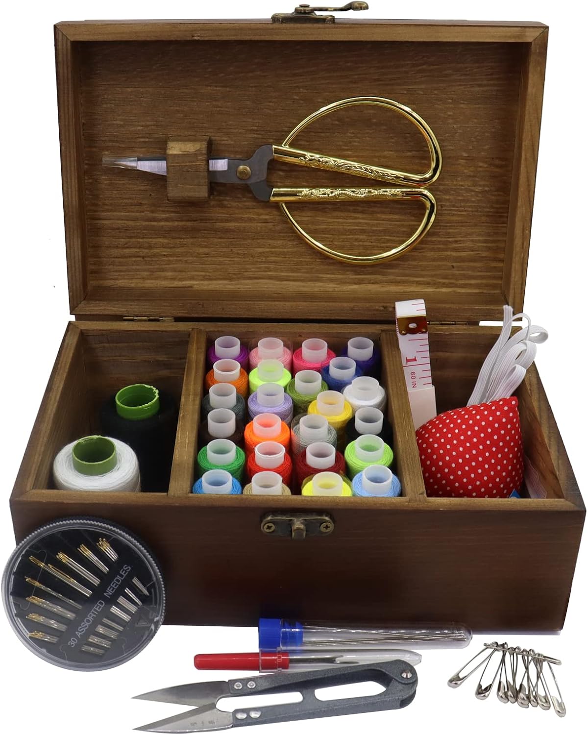 Wooden Sewing Kit Box Basket