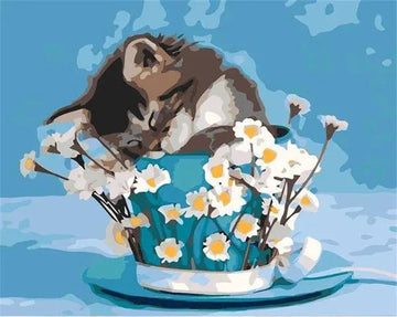 Paint by Numbers Kit - A Flower Bucket and Cat