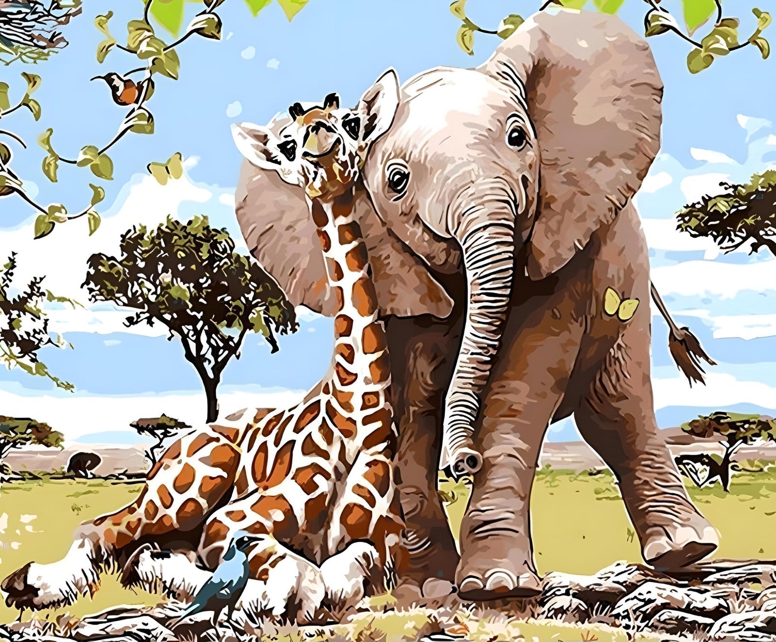 Paint by Numbers Kit - A Giraffe And An Elephant Together