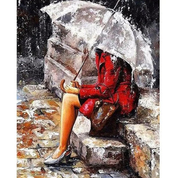 Paint by Numbers Kit - A Woman Alone In The Rain In Red