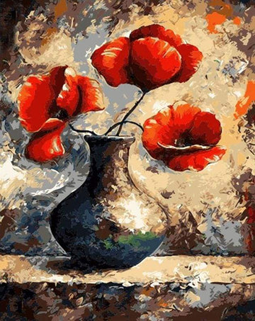 Paint by Numbers Kit - Ancien vase and Red Flowers