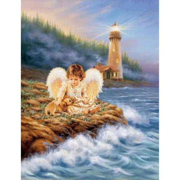 Diamond Paintings - Angel Girl and Her Dog Beside River