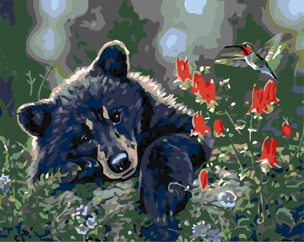 Paint by Numbers Kit - Baby Bear And Flower