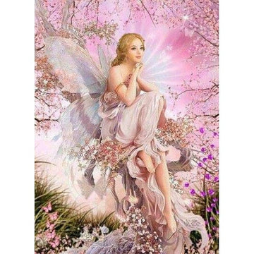 Diamond Paintings - Beautiful Girl and Pink Flowers