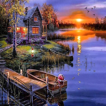Diamond Paintings - Beautiful Lake And House