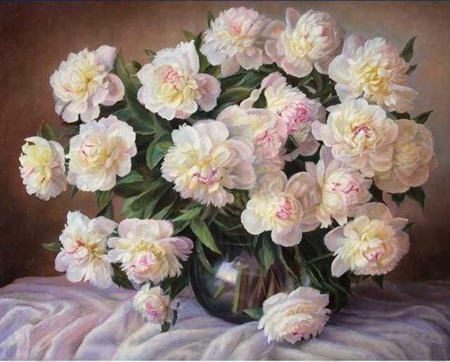 Paint by Numbers Kit - Beautiful bouquet of White Flowers