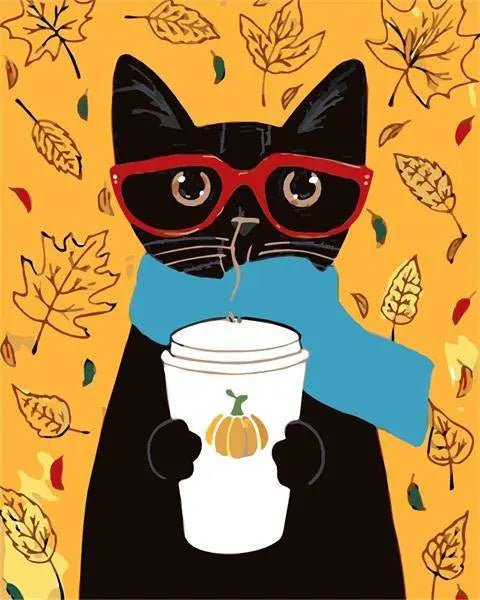 Paint by Numbers Kit - Black Cat Drinking