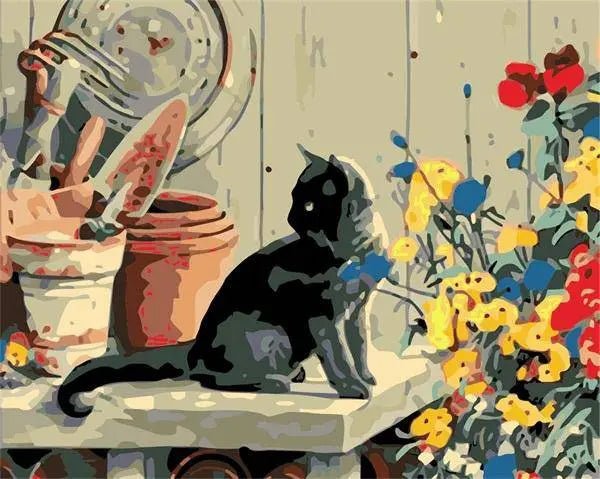 Paint by Numbers Kit - Black Cat and Flower