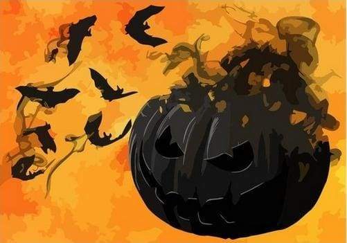 Paint by Numbers Kit - Black pumpkin and Bats