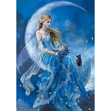 Diamond Paintings - Blue Lady and Black Cat
