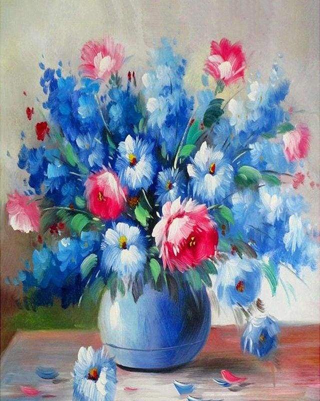 Paint by Numbers Kit - Blue and red flowers