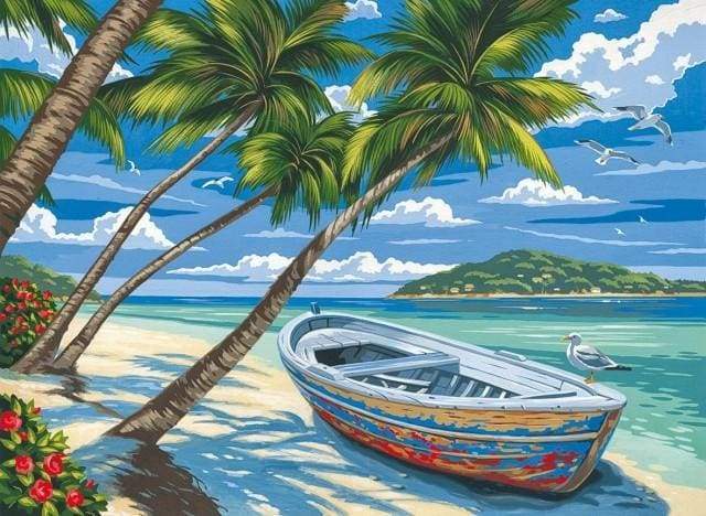 Paint by Numbers Kit - Boat under the Coconut trees