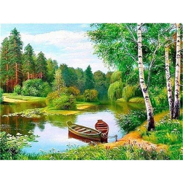Diamond Paintings - Boats and Green Forest