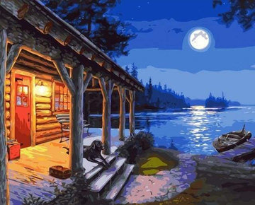 Paint by Numbers Kit - Cabin and Moonlight View