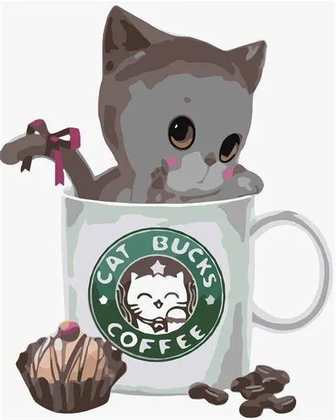 Paint by Numbers Kit - Cat Bucks Coffee
